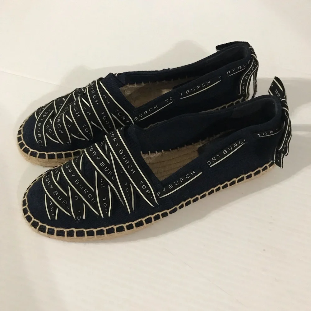 Tory Burch Navy Espadrille Slip-On Flat Size 7-EUC